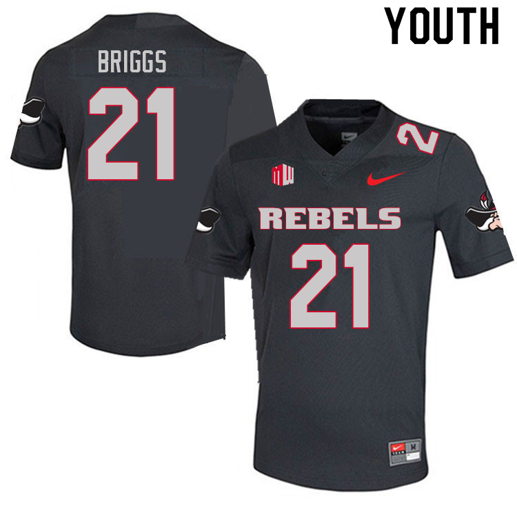 Youth #21 Spencer Briggs UNLV Rebels College Football Jerseys Sale-Charcoal - Click Image to Close